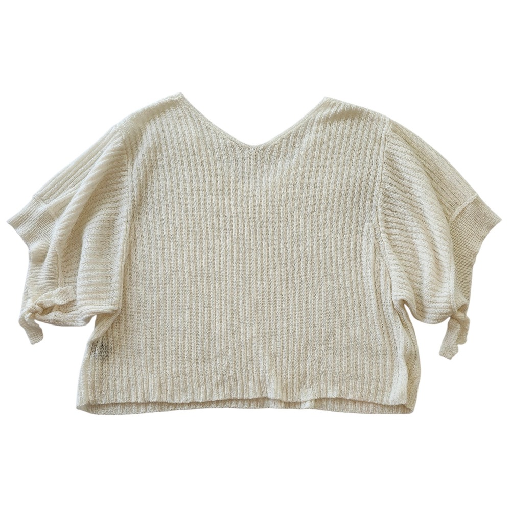 POL Cream Ribbed V-Neck Dolman Sleeve knit Sweater Top Shirt Blouse Women Medium - Picture 2 of 5